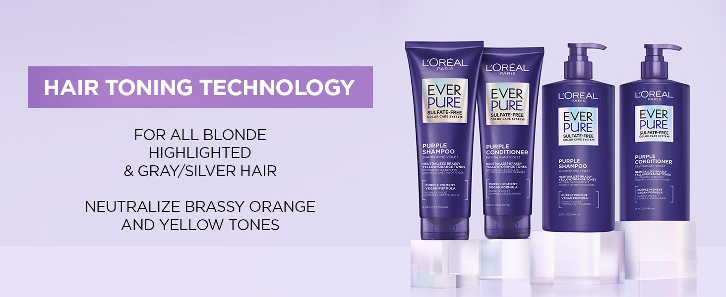 L'Oréal Paris EverPure Sulfate-Free Purple Shampoo and Conditioner, Education Module Content Full Range Benefit